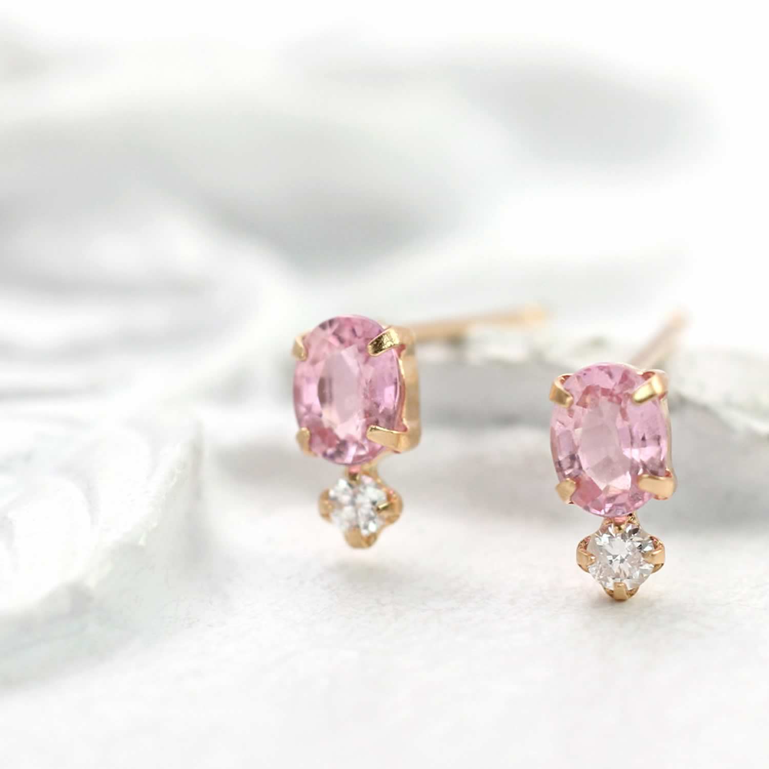 K18PG 9月誕生石 ピンクサファイア＆ダイヤモンド ピアス 18金ピンク