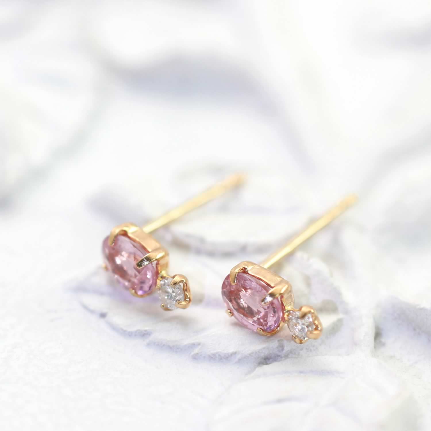 K18PG 9月誕生石 ピンクサファイア＆ダイヤモンド ピアス 18金ピンク 
