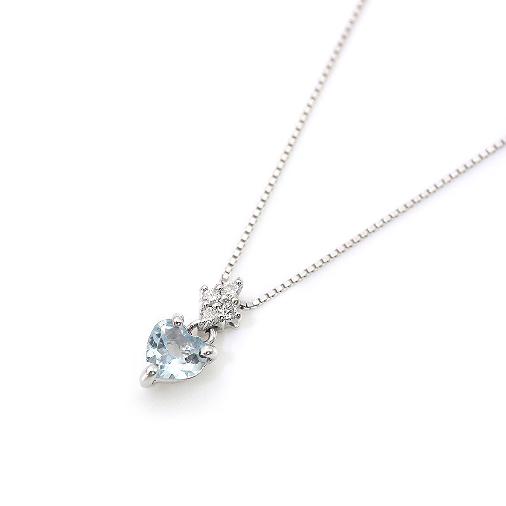 ネックレス キューブ 18金 K18ホワイトゴールド アクアマリン 0.398ct ダイヤモンド 0.28ct レディース